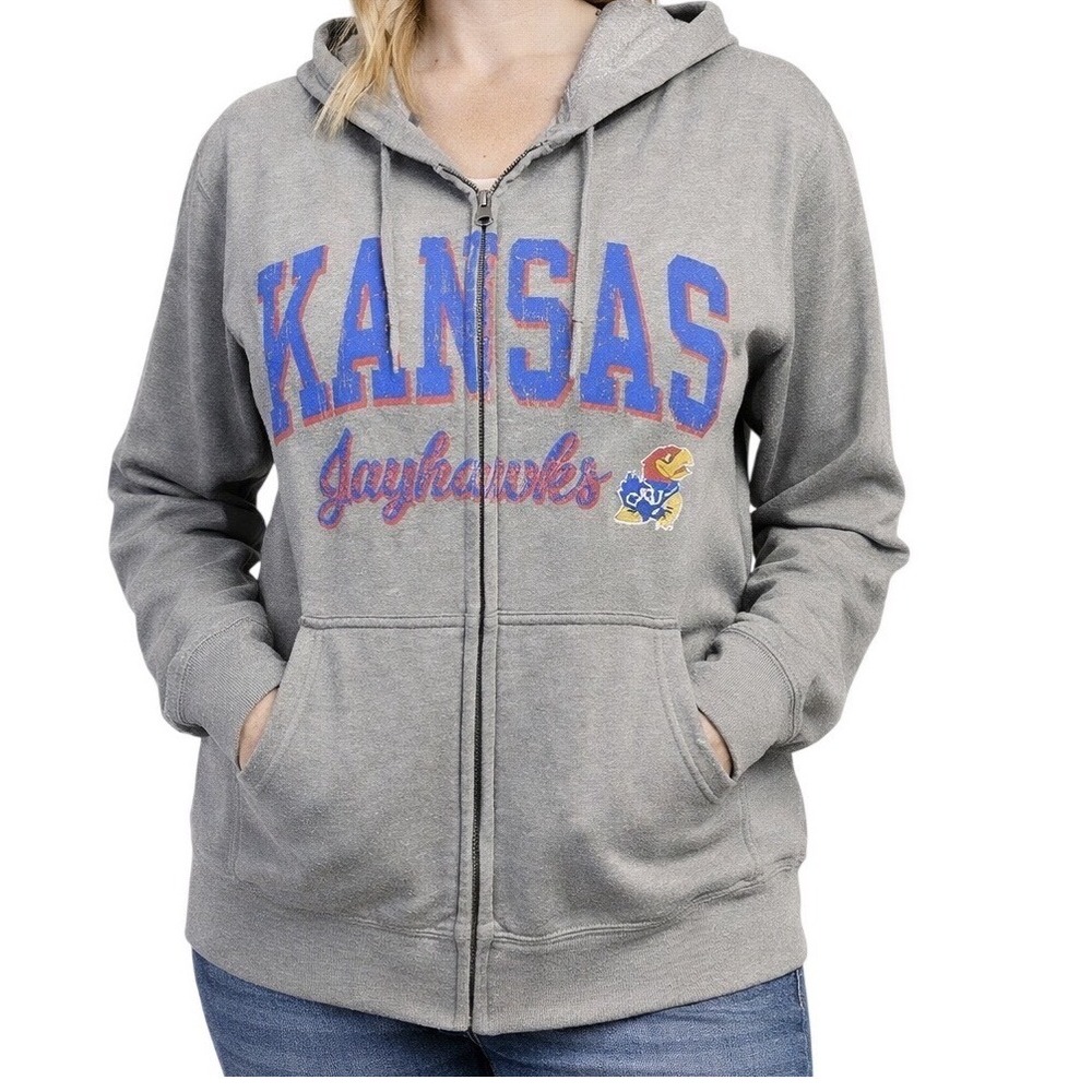 Blue 84 Hoodie Size XS Gray Full Zip Kansas Jayhawks Collegiate Sporty Unisex